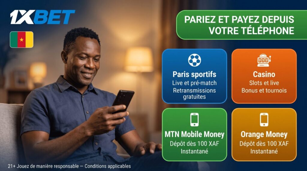 Application Android 1xBet Cameroun : paris sportifs, casino, dépôt MTN Mobile Money et Orange Money