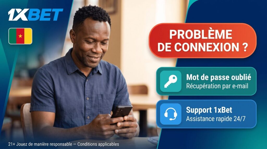 Problème de connexion 1xBet Cameroun - récupération de mot de passe et support client disponible 24/7