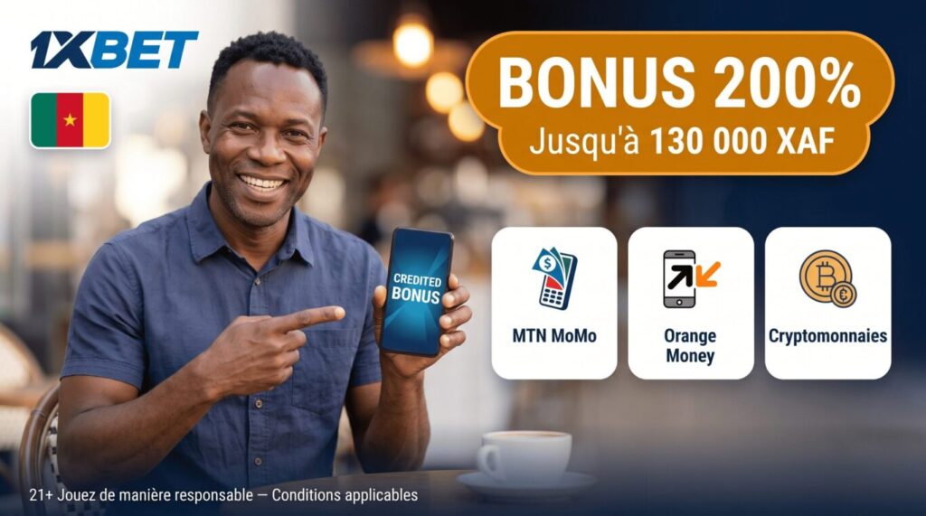 Bonus et méthodes de paiement dans l'application 1xBet iOS Cameroun - MTN MoMo, Orange Money, cryptomonnaies